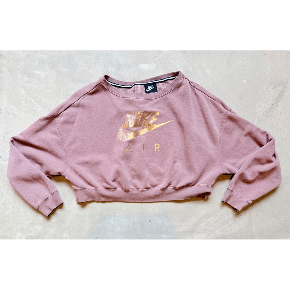 Nike Air Womens Cropped Sweatshirt Mauve Rose Gold Logo Back Zip Medium